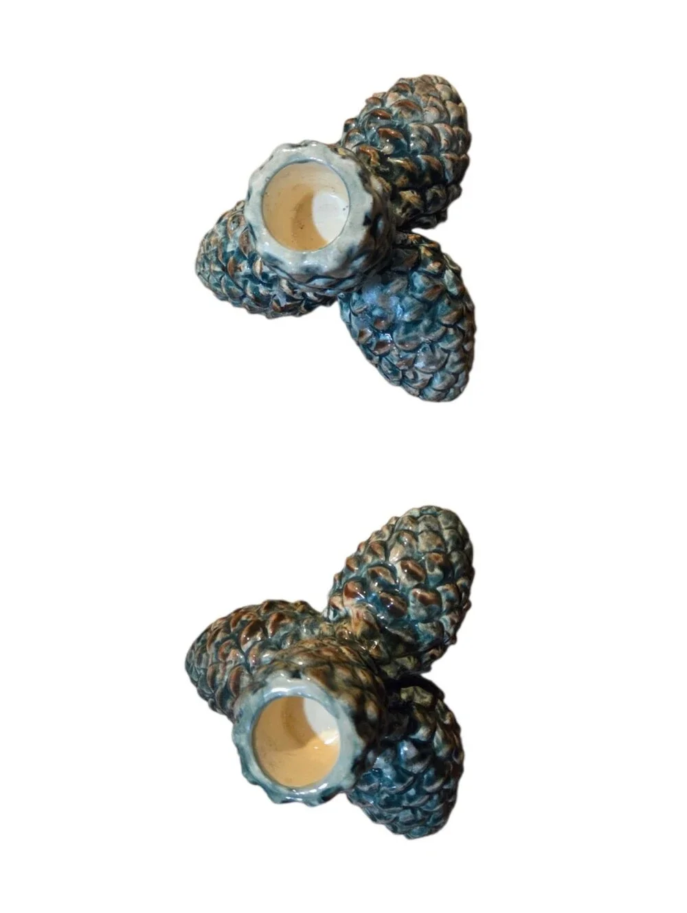 Vintage 1993 Ceramic Pinecone Candle Holders Nature Inspired Decor Set of 2